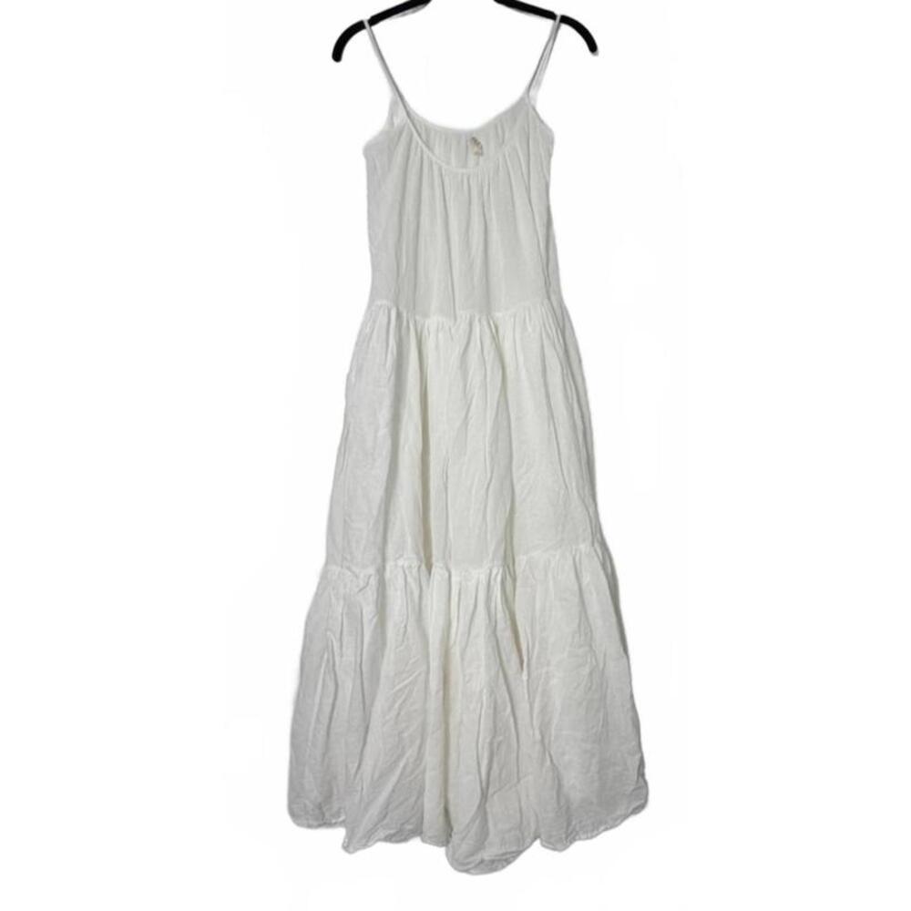 9seed Provence Tiered Maxi Dress White Crinkle Gauze‎ Resortwear Coverup Size S